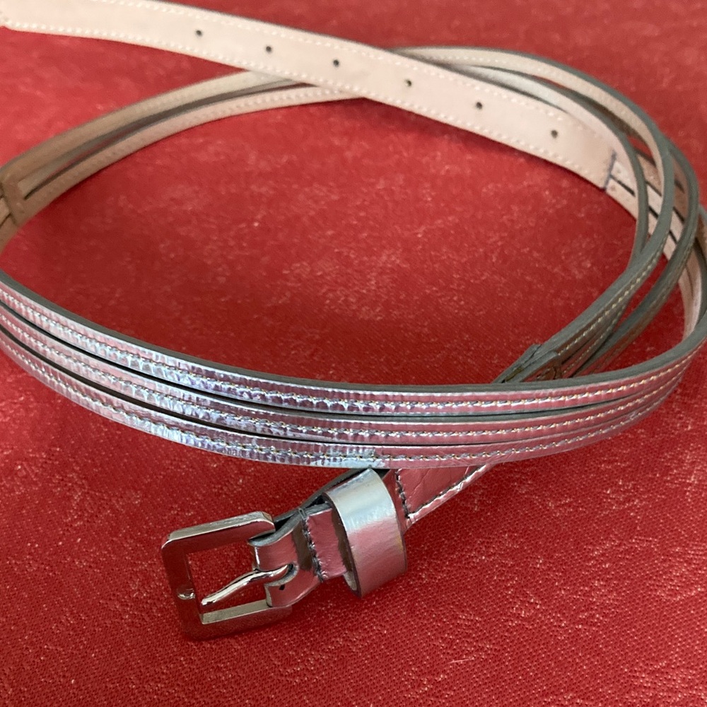 J Crew Metallic Silver Leather Belt